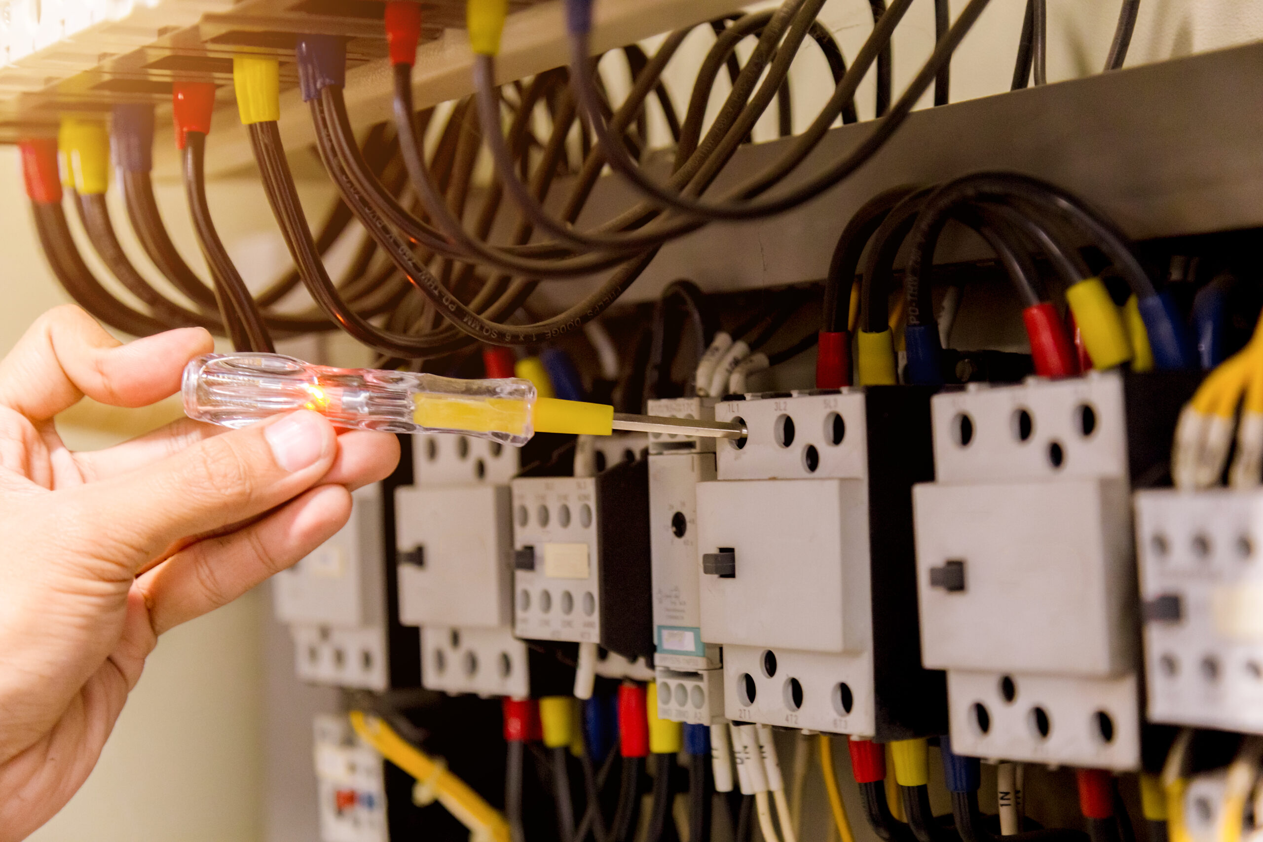 Electrician measurements with multimeter tester System ready.